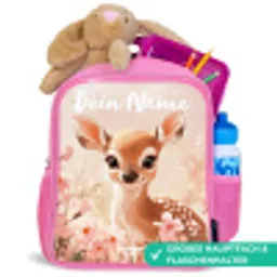 Hertje - Bloemen - Stippen - Roze Kinderrugzak - Roze middel -inhoud_DE
