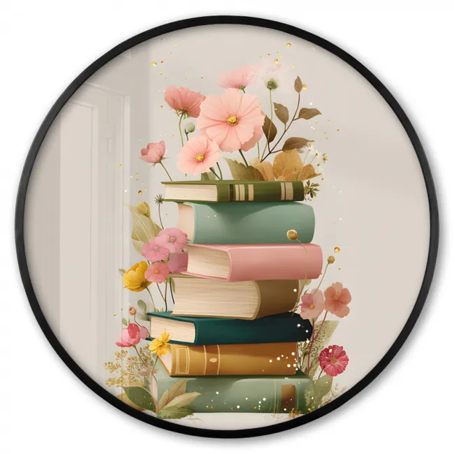Ronde fotolijst - Livres - Pile - Fleurs - Coloré