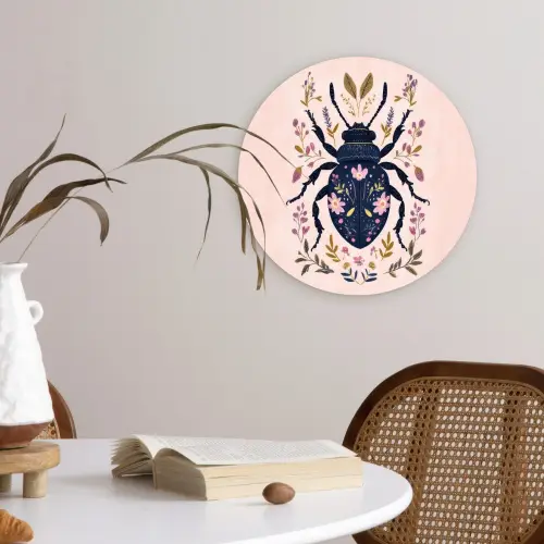 Donkerblauw - Kever - Bloemtakken - Sierlijk Wandcirkel kunststof plaat 5mm dik klein -sfeer4