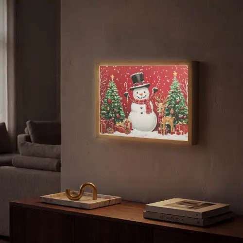 Feestvreugde - Winterbos - Kleurrijk Light Box met batterij (Wandlamp) middel -sfeer1