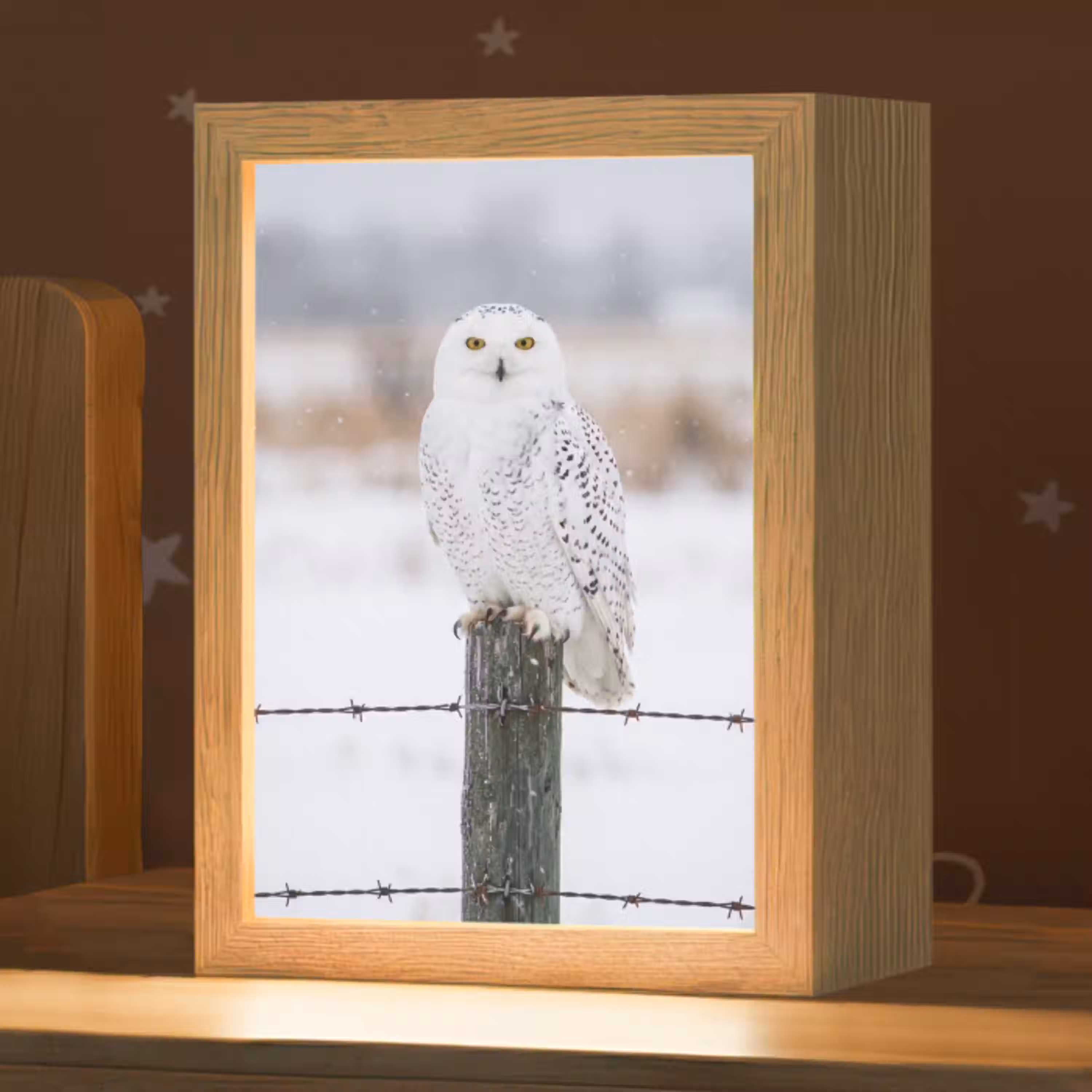 Sneeuwuil - Hek - Sneeuw - Wit Light Box met kabel (Kinderlampje) klein -zzz_3d_website
