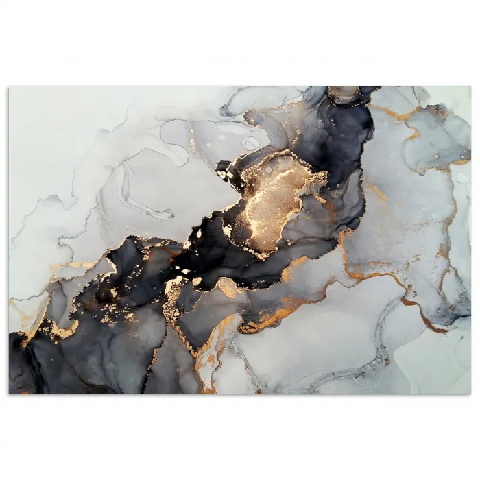Zwart - Marmer - Luxe - Goud poster papier klein -3d