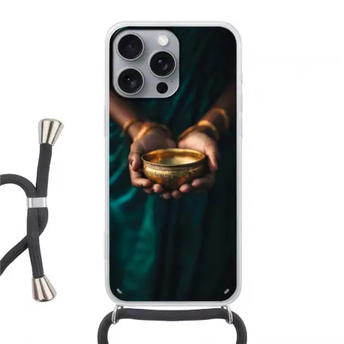 Goud - Kom - Blauw Hoesje iPhone 16 Pro Max met koord klein -3d