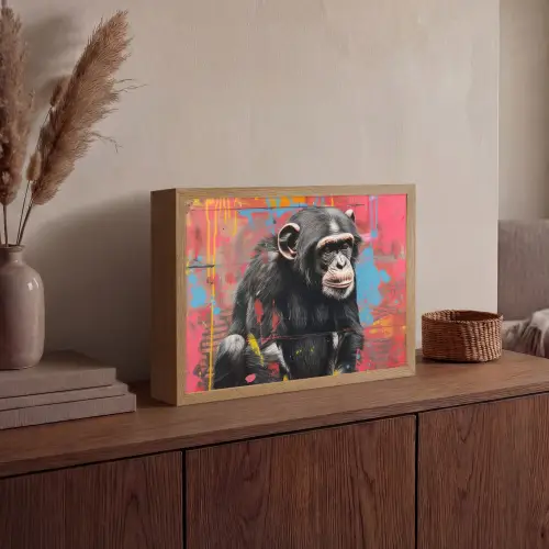 Graffiti - Chimpansee - Aap - Dieren - Street art Light Box met batterij (Wandlamp) middel -sfeer2