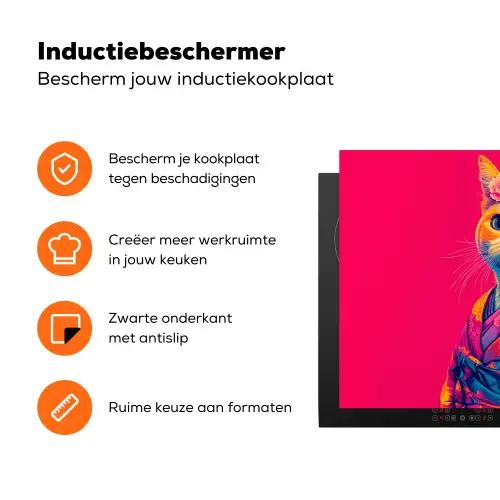 Kat - Kimono - Bloemen - Roze Inductie beschermer vinyl 3mm klein -zzzzzzz-td-ups