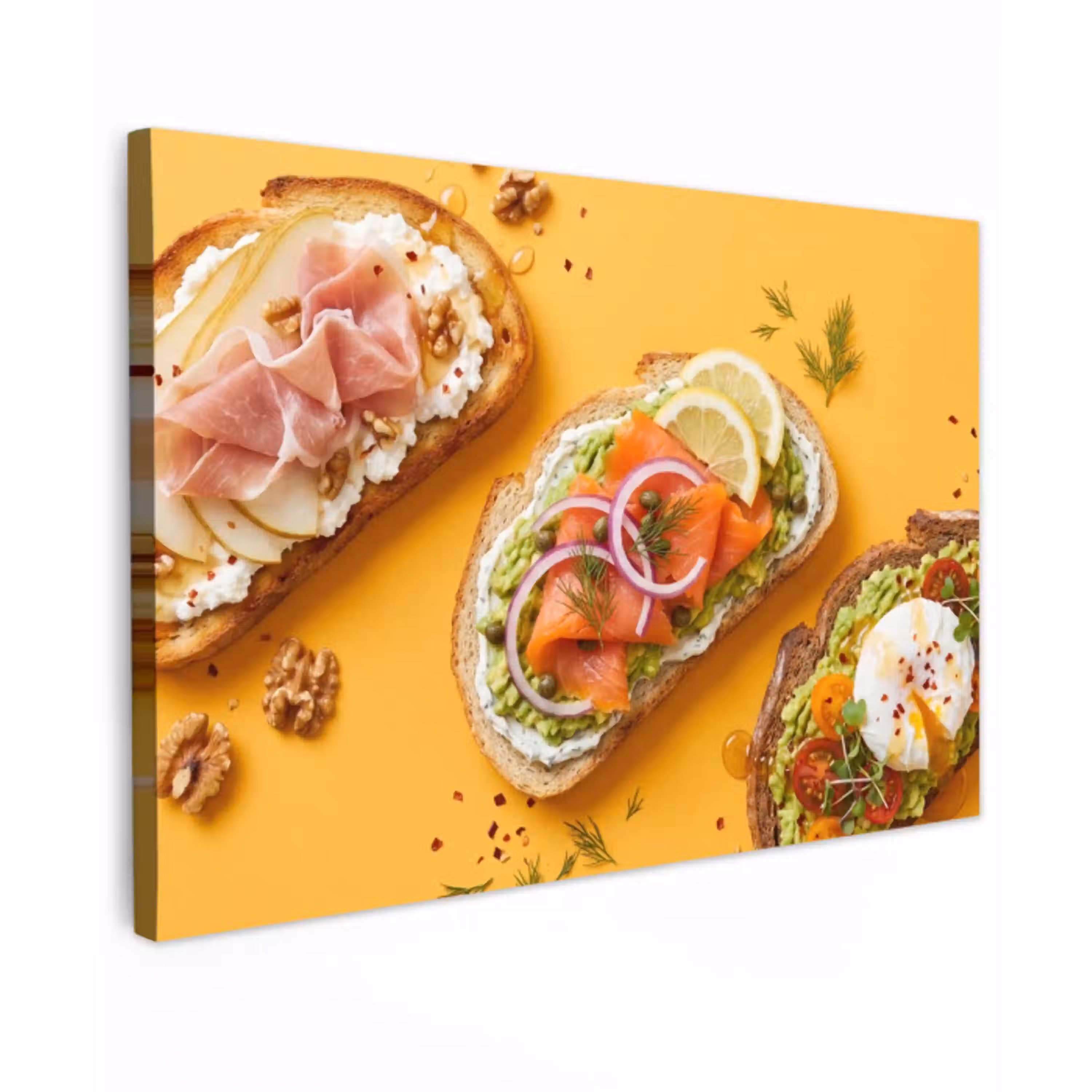 Eten - Brood - Ontbijt - Modern - Kleurrijk Tuinposter op houten frame 2 cm dik klein -3d
