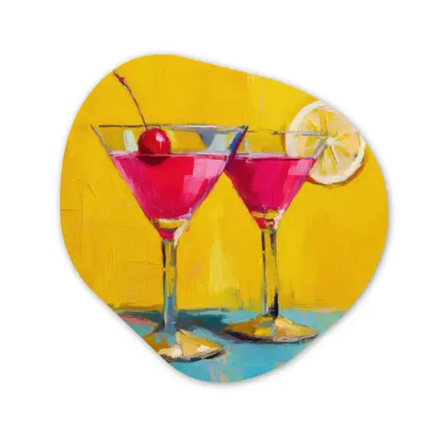 Glazen - Cocktail - Citroen - Kers Wandcirkel Organisch Plexiglas middel -3d