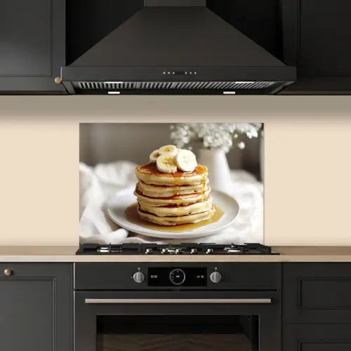 Pannenkoeken - Banaan - Siroop - Wit - Beige keuken achterwand spatscherm klein -sfeer1