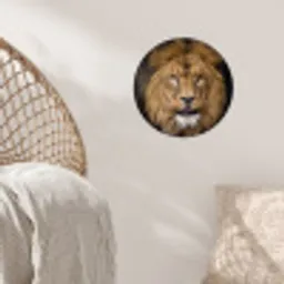 Leeuw - Portret - Zwart - Dieren Wandcirkel behangsticker klein -sfeer4