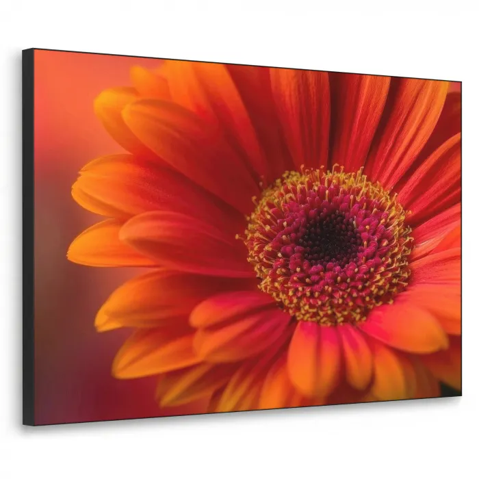 Oranje - Gerbera - Intens Textielframe zwart klein -3d