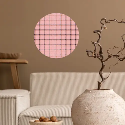 Plaid - Patroon - Gestreept - Roze Wandcirkel behangsticker klein 186 -sfeer1