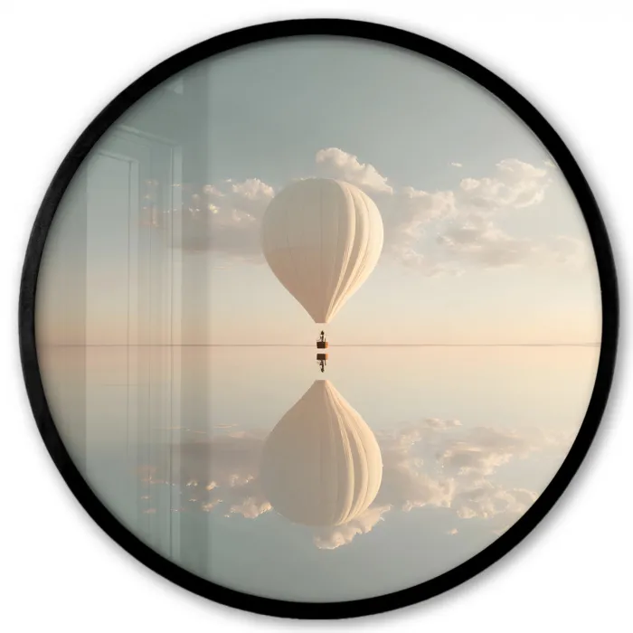 Luchtballon - Wolken - Water - Blauw Fotolijst rond zonder passe partout klein -3d