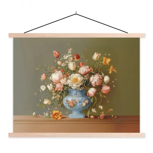 Neutral - Bloemen - Boeket - Vaas textielposter latten blank klein -3d