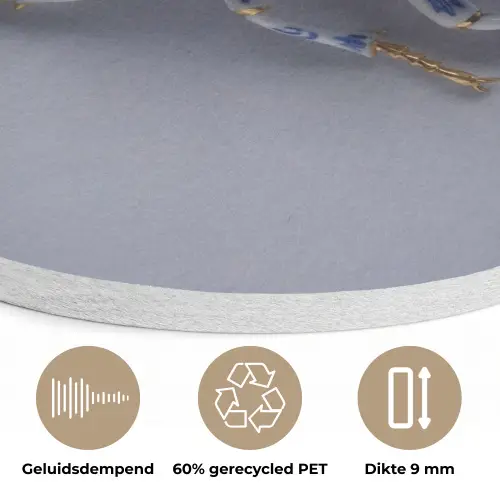 Kever - Delfts  - Blauw - Goud Akoestische PET Vilt - Rond klein -closeup_NL