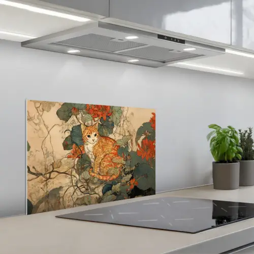 Kat - Sierlijk - Bloemen keuken achterwand spatscherm klein -3d_schuin