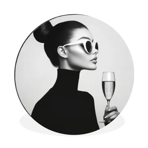 Vrouw - Champagne - Modern Wandcirkel aluminium klein -3d