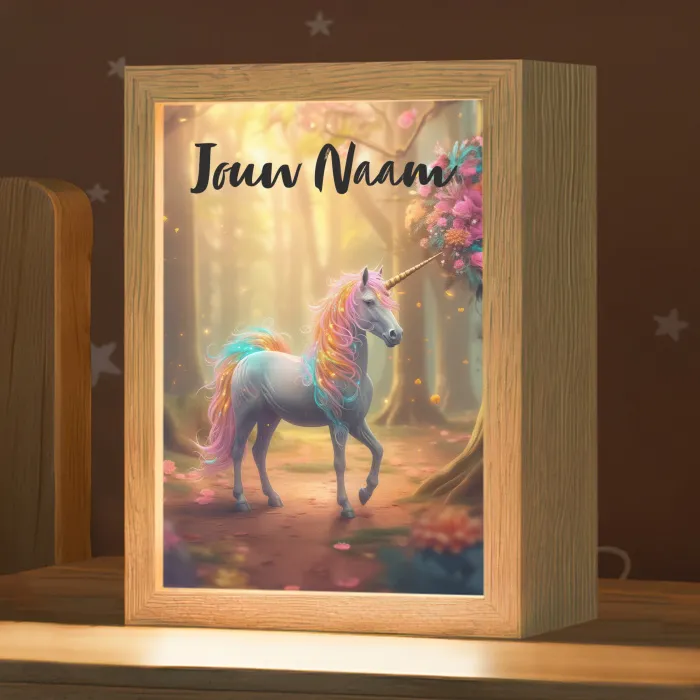 Eenhoorn - Bos - Kleurrijk - Bloemen - Meiden Light Box met kabel (Kinderlampje) klein -zzz_3d_website