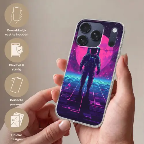 Astronaut - Maan - Roze - Sterrennevels Telefoonhoesje iPhone 17 Pro klein -sfeer3_NL