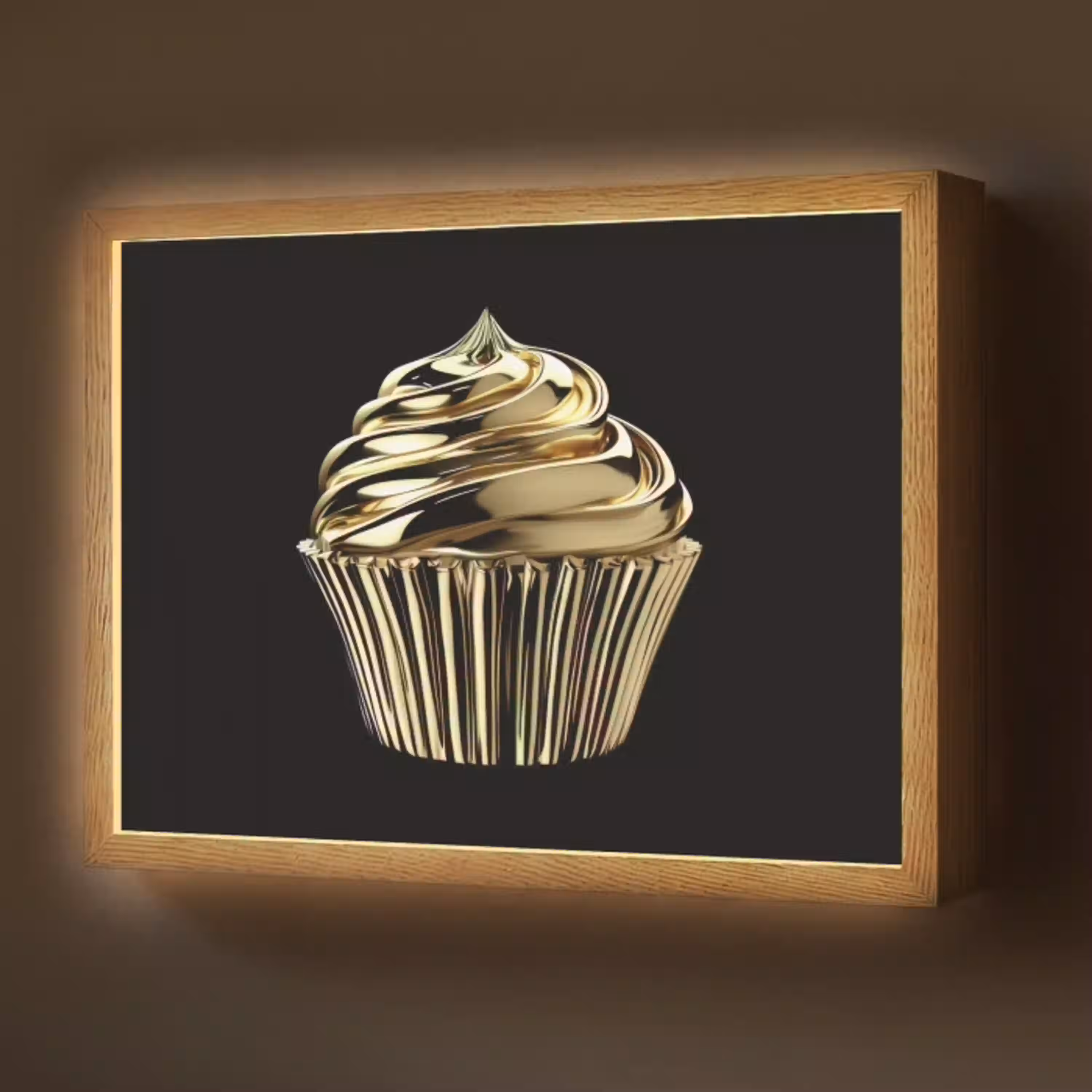 Cupcake - Eten - Goud - Zwart Light Box met batterij (Wandlamp) middel -z3d_website
