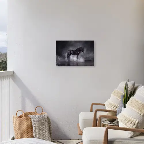 Paard - Magisch - Zwart Tuinposter op houten frame 2 cm dik klein -sfeer1