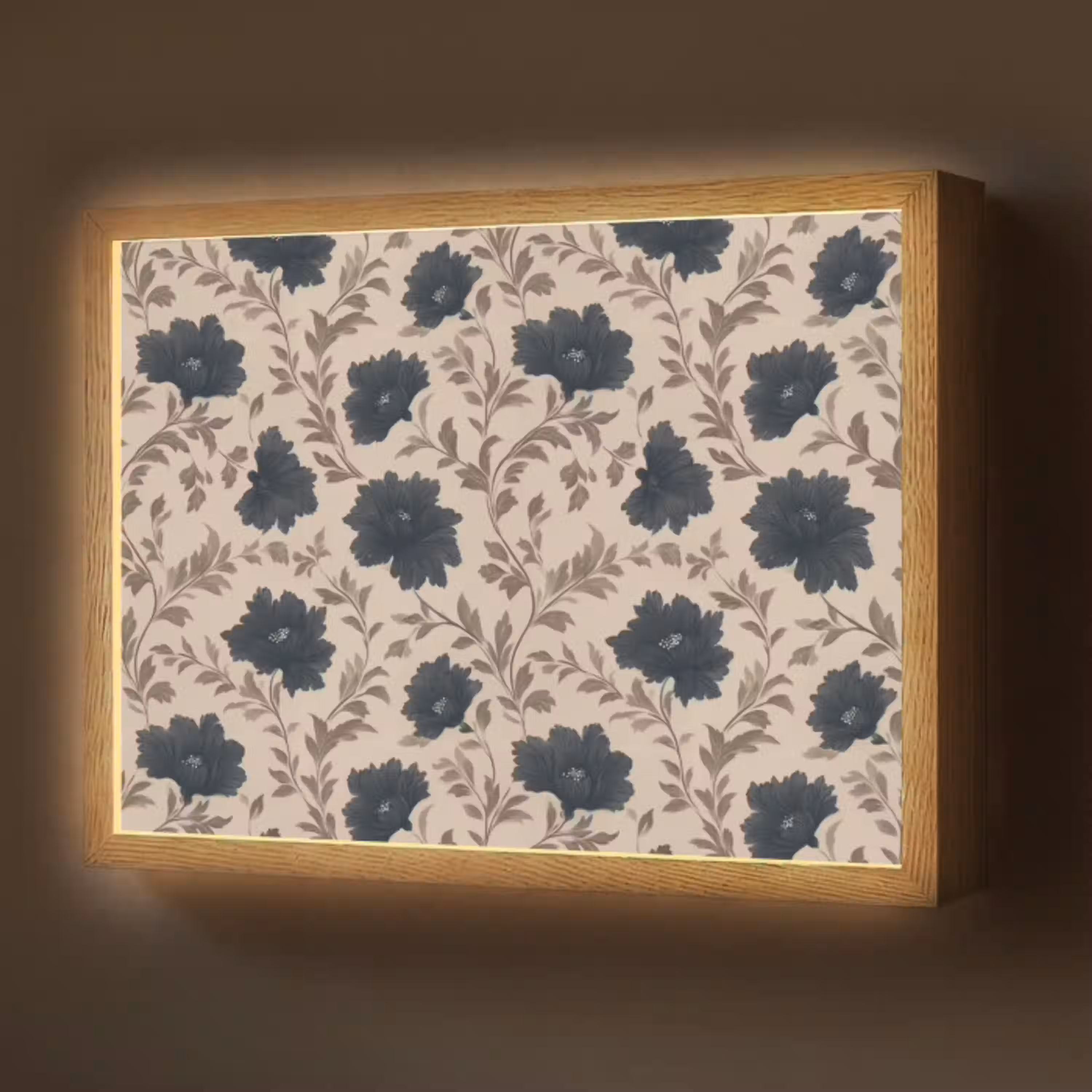 Motief - Bloemen - Zwart - Beige Light Box met batterij (Wandlamp) middel 907 -z3d_website
