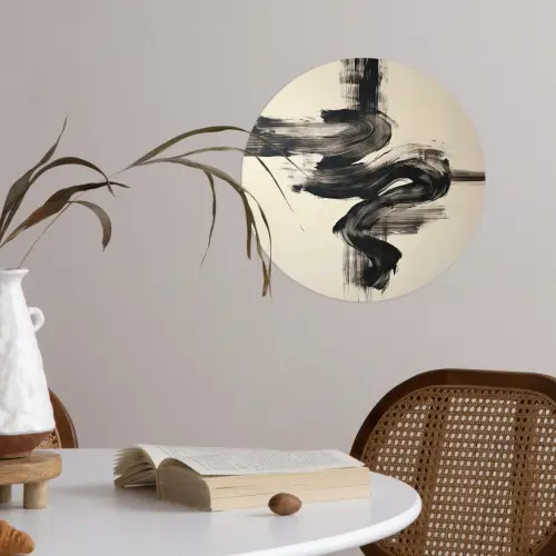 Golven - Penseelstreken - Beige - Minimalistisch Wandcirkel behangsticker klein -sfeer3