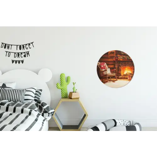 Winter - Kerst - Huis - Openhaard Wandcirkel aluminium klein -kinderkamer