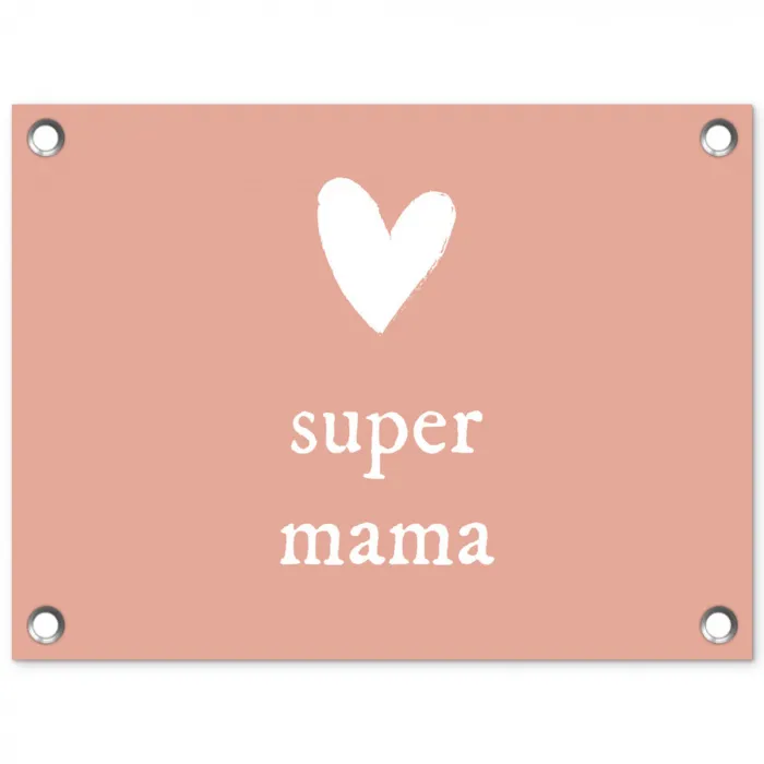 Presentje voor Moederdag super mama lichtroze/wit tuinposter los doek klein -3d