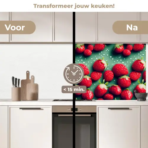 Aardbeien - Rood - Groen - Kroontjes keuken achterwand 2 middel 871 -voor-na2_NL
