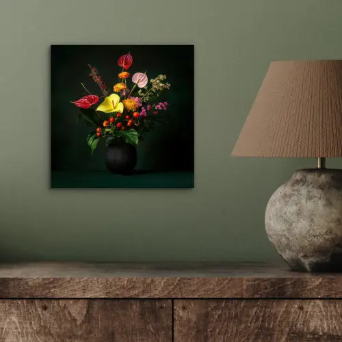 Bloemen - Vaas - Zwart aluminium wit klein -sfeer2