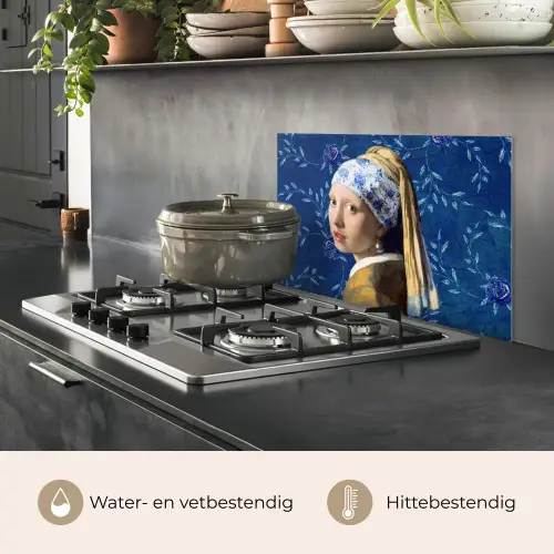 Meisje met de parel - Delfts blauw - Vermeer - Bloemen - Schilderij - Oude meesters keuken achterwand spatscherm klein -usp_NL