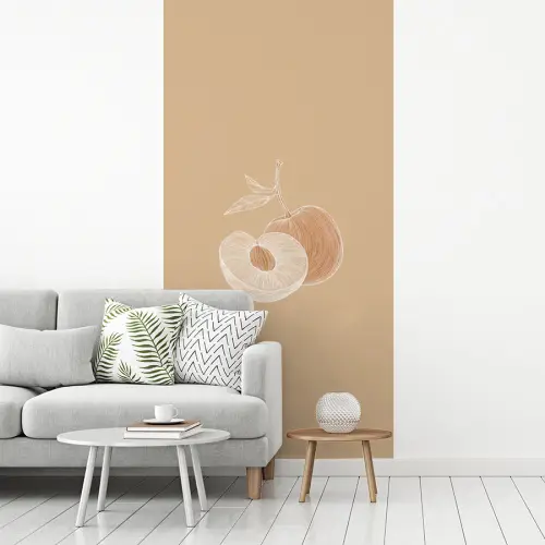 Perzik - Lijntekening - Pit - Beige fotobehang vinyl groot -woonkamer
