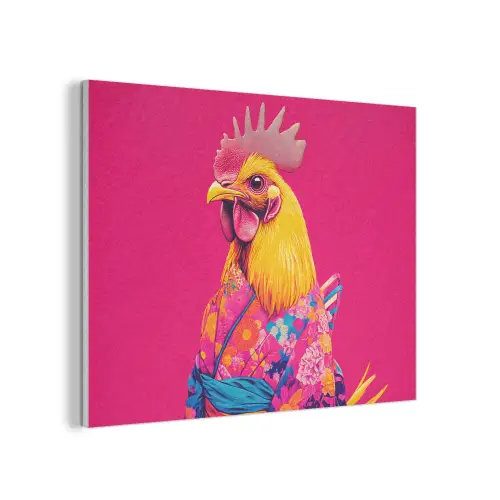 Haan - Kleurrijk - Kimono - Roze PET vilt klein -3d