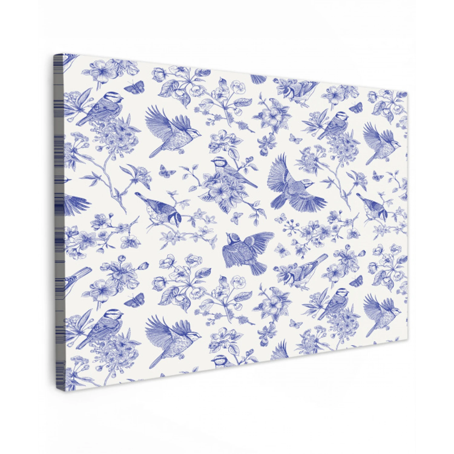 Birds - Flowers - Blue Tuinposter op houten frame 2 cm dik klein 845 -3d