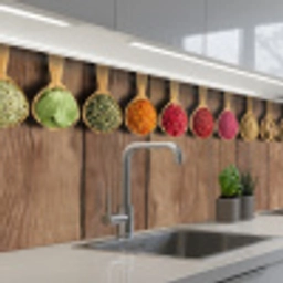 Lepels - Kruiden - Hout keuken achterwand 2 middel -3d_schuin