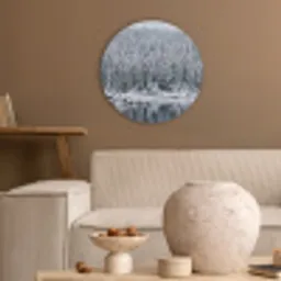 Bos - Reflectie - Meer - Winter - Serene Akoestische PET Vilt - Rond klein -sfeer1