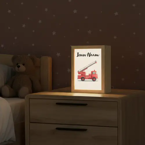 Brandweerwagen - Getekend - Rood Light Box met kabel (Kinderlampje) klein -sfeer1_kind