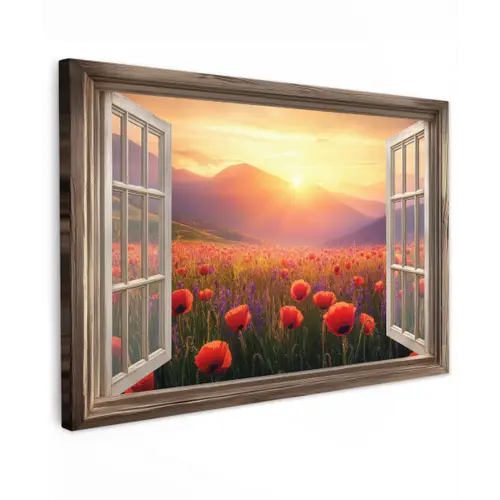Doorkijk - Klaprozen - Bloemen - Rood - Open raam canvas 2cm klein -z3d