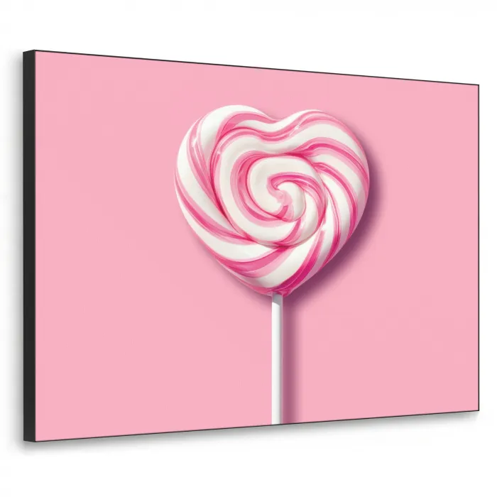 Snoep - Lolly - Hart- Roze Textielframe zwart klein -3d
