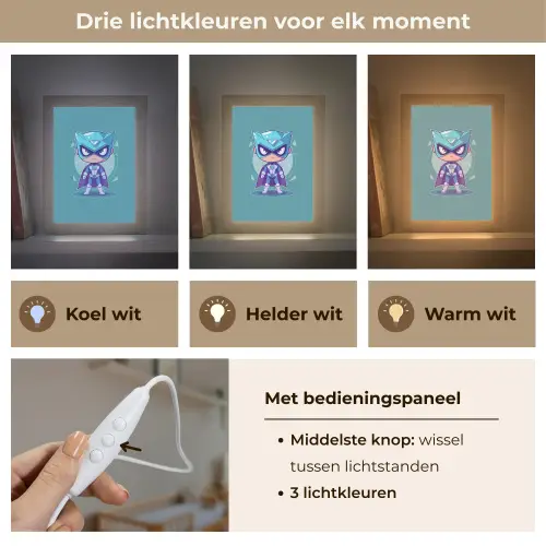 Superheld - Blauw - Jongens Light Box met kabel klein -USP_lichtkleurNL