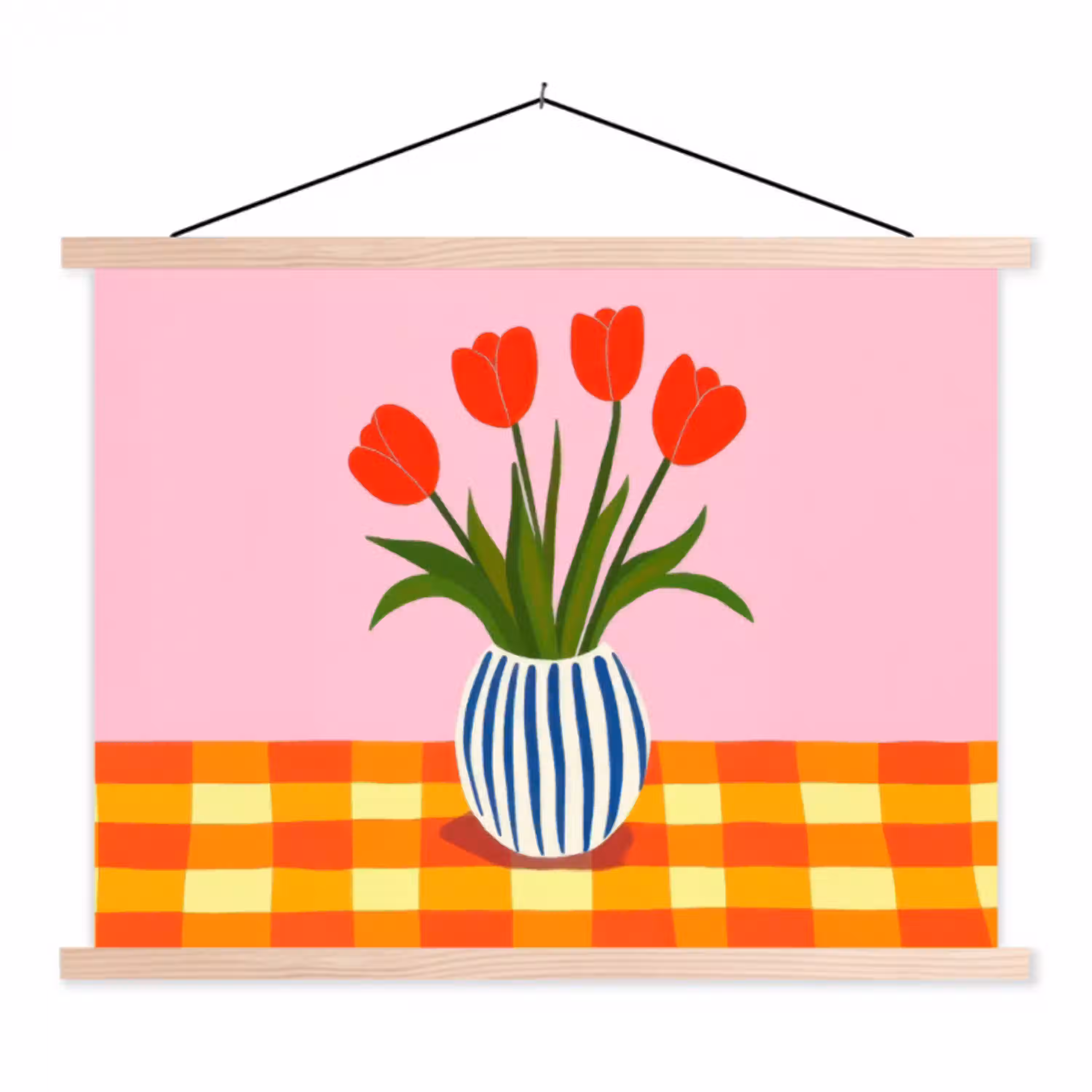 Tulpen - Roze - Vaas textielposter latten blank klein -3d