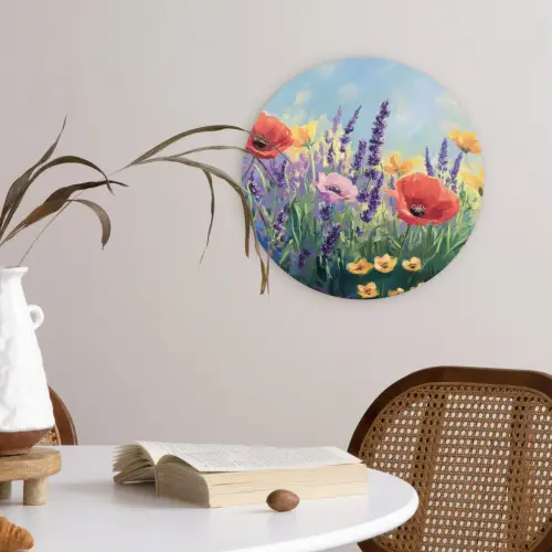 Weide - Bloemen - Kleurrijk Wandcirkel kunststof plaat 5mm dik klein -sfeer4