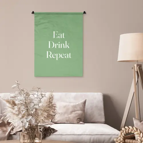 Eten - Drinken - Tekst - Mintgroen Wandkleed katoen klein -sfeer4