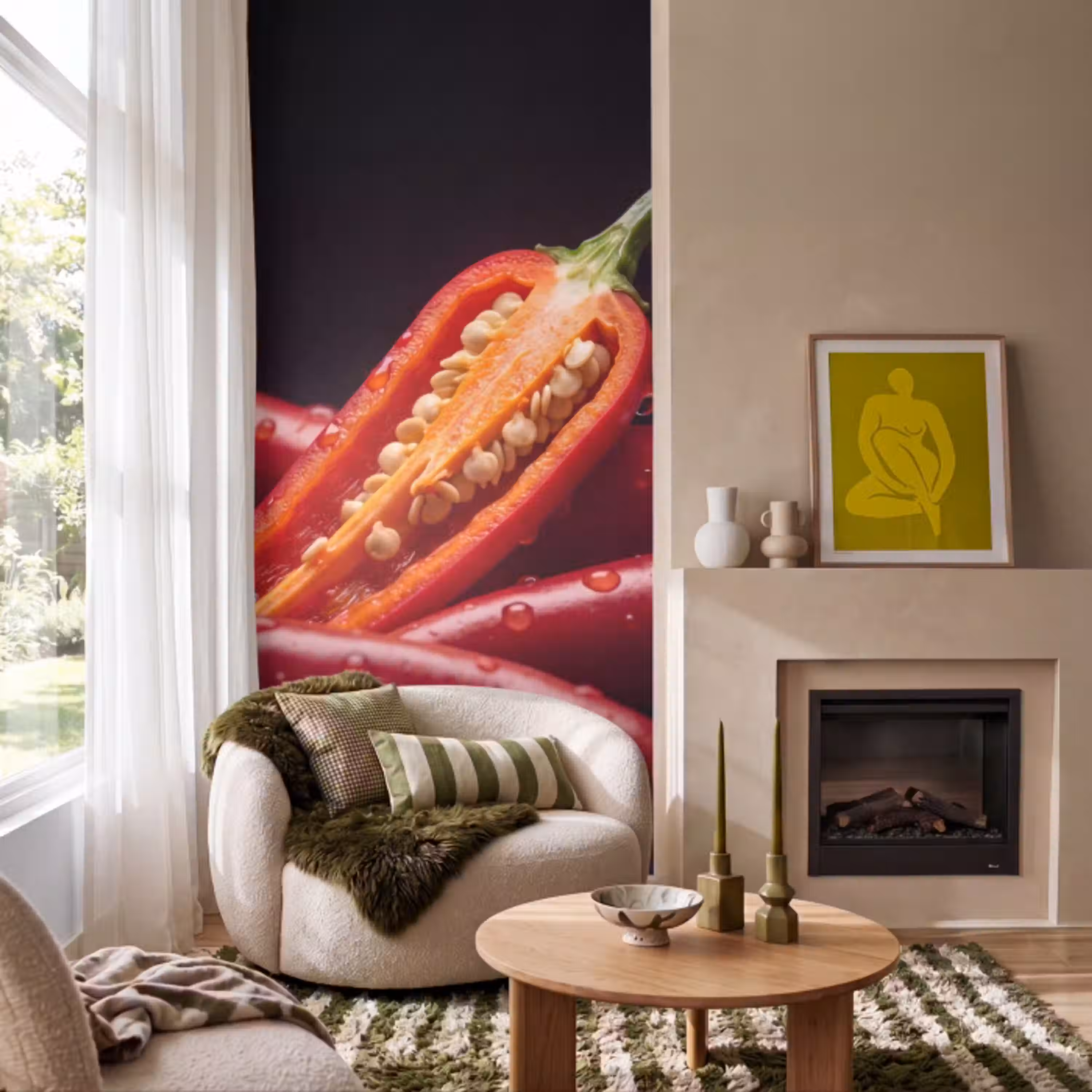 Chilipeper - Rood - Eten Behang Vlies klein -sfeer2