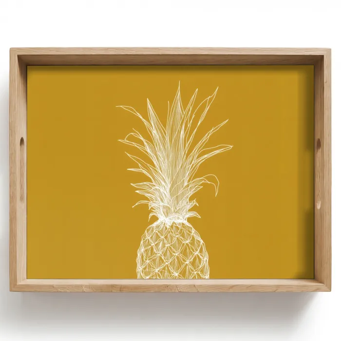 Lijnillustratie - Ananas - Bladkroon - Okergeel Dienblad Rechthoek middel -z3d_shopping