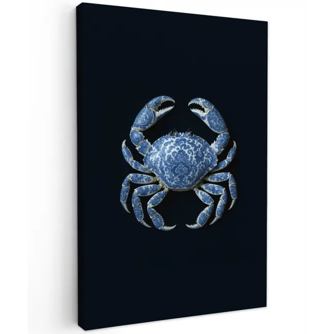Krab - Delfts blauw - Dieren Tuinposter op houten frame 2 cm dik klein -3d