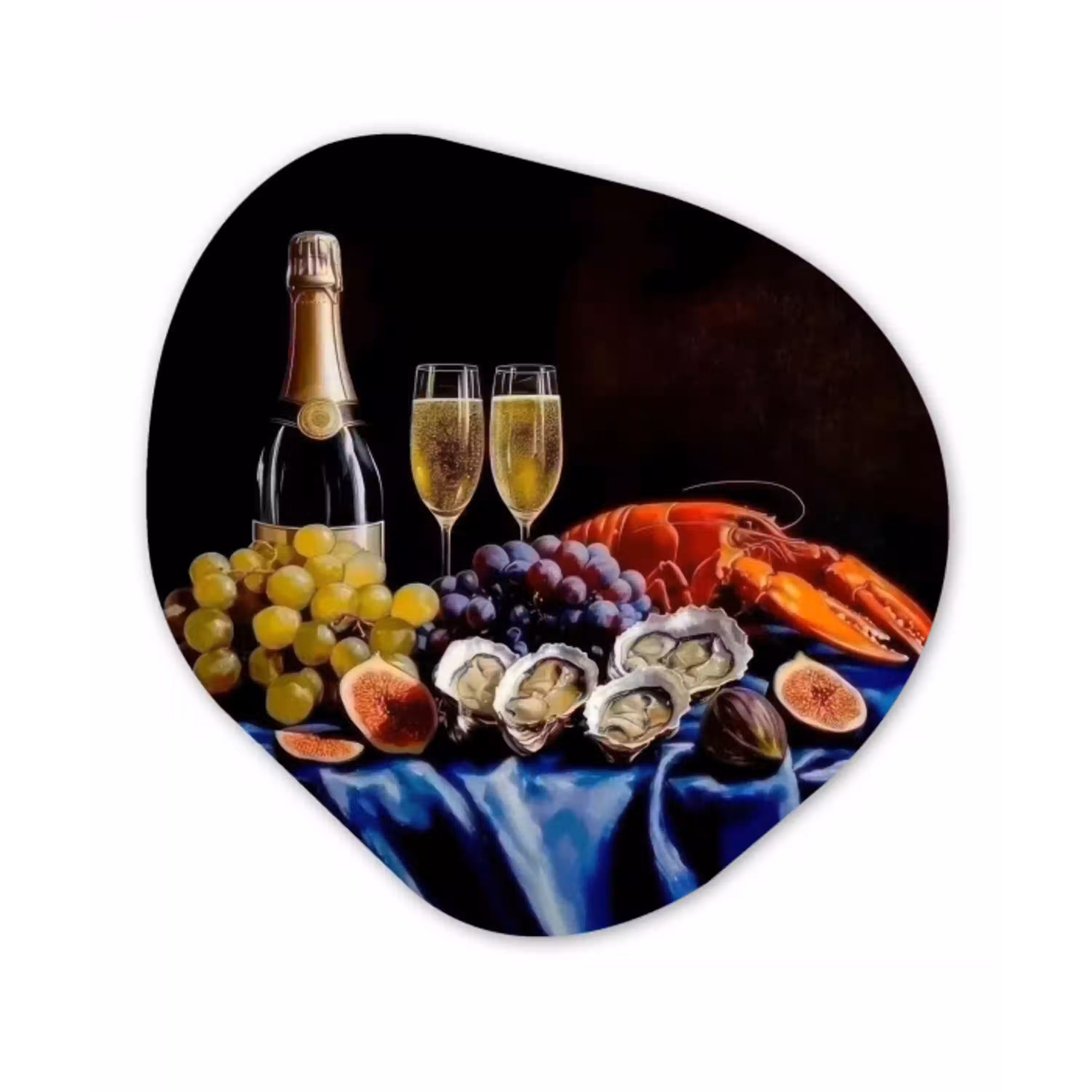 Champagne - Luxe - Oesters Wandcirkel Organisch Aluminium middel -3d