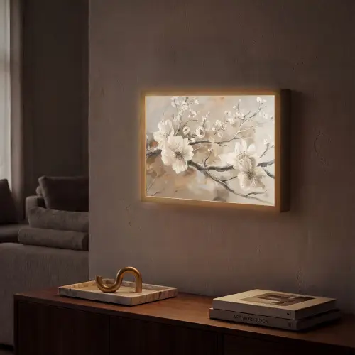 Bloemen - Natuur - Wit - Bloesem - Abstract Light Box met batterij (Wandlamp) middel -sfeer1