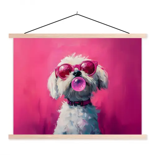 Pink - Hond - Bubbel textielposter latten blank klein -3d