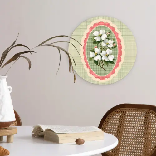 Bloemen - Illustratie - Geruit - Groen Wandcirkel plexiglas klein -sfeer4